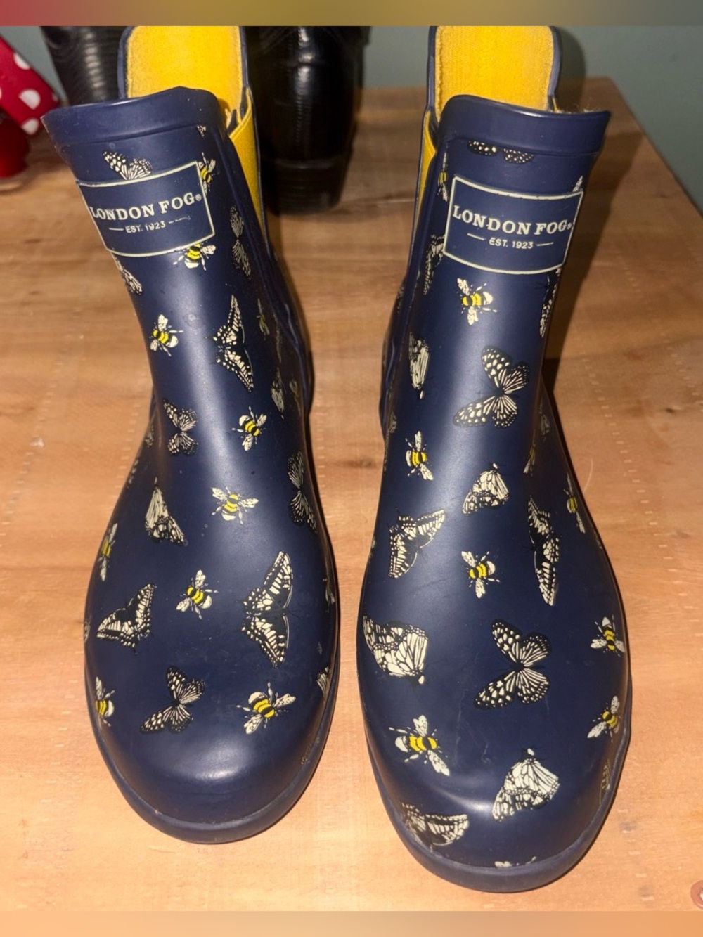 London Fog Navy Butterflies & Bees Rain Boots - Picture 1 of 6